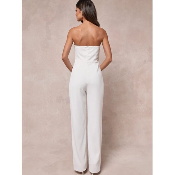 Lulus Striking Attitude White Strapless Surplice Jumpsuit, 2225676, Sz M, $44 - Picture 2 of 9